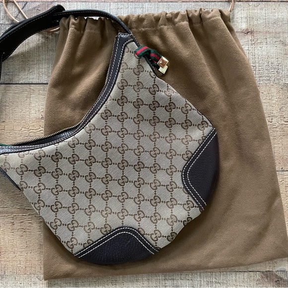 Gucci Princy Hobo Purse Brown Leather Trim with Dust Bag AUTHENTIC - Picture 7 of 11